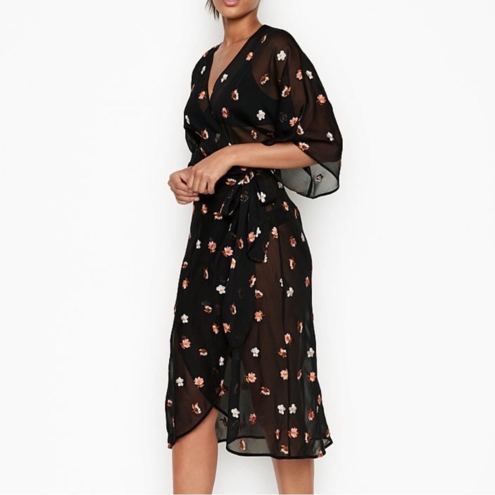 Victoria’s Secret Sheer beach pool Wrap Dress Cover Up Black XS/S‎
